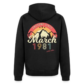 Né en mars 1981 Retro - Veste à capuche bio Premium Unisexe - noir - Dos - Nico (187cm)