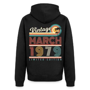 Millésime limité de mars 1979 - Veste à capuche bio Premium Unisexe - noir - Dos - Nico (187cm)