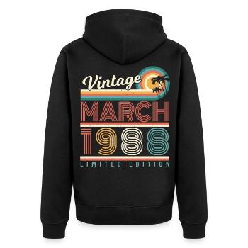 Né en mars 1988 Retro - Veste à capuche bio Premium Unisexe - noir - Dos - Nico (187cm)
