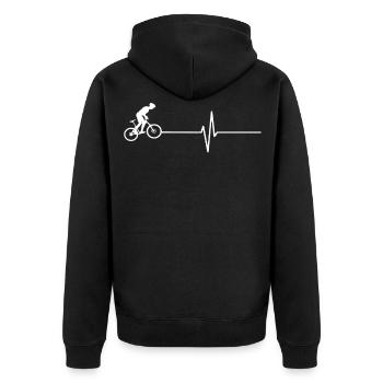 Rennrad Fahrrad Herzschlag - Unisex Premium Bio Zip Hoodie - Schwarz - Hinten - Nico (187cm)