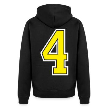 Numéro 4 Design jaune - Veste à capuche bio Premium Unisexe - noir - Dos - Nico (187cm)