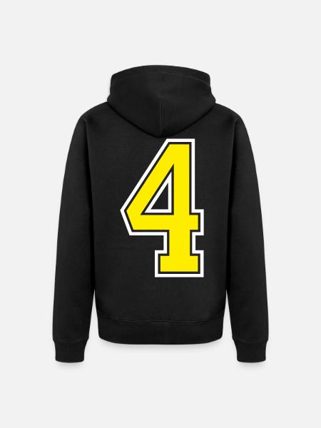 Número 4 Diseño amarillo - Chaqueta con capucha prémium ecológica unisex - negro