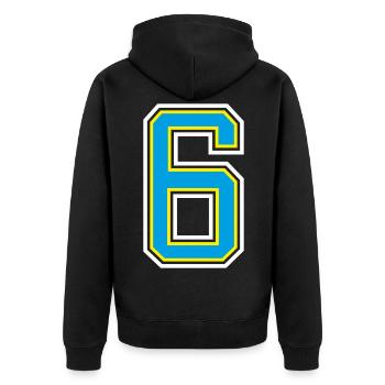 Number Number 6 In Blue - Unisex Premium Organic Zip Hoodie - black - Back - Nico (187cm)