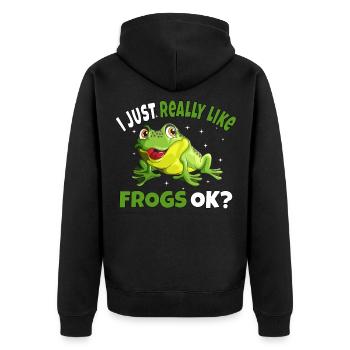 Crapaud J’aime vraiment les grenouilles ok? Motif de grenouille - Veste à capuche bio Premium Unisexe - noir - Dos - Nico (187cm)