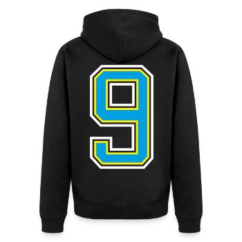 Numéro 9 Design bleu - Veste à capuche bio Premium Unisexe - noir - Dos - Nico (187cm)