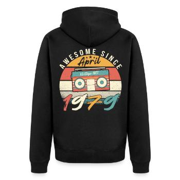 1979 April Vintage Hits - Unisex Premium Bio Zip Hoodie - Schwarz - Hinten - Nico (187cm)