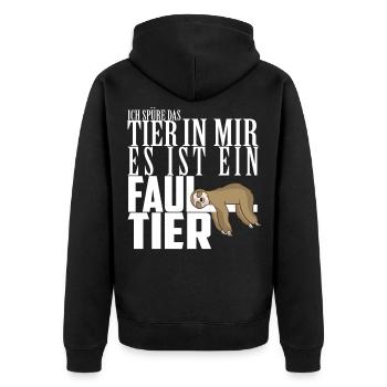 Ich spüre das Tier in mir Es ist ein Faultier Faul - Unisex Premium Bio Zip Hoodie - Schwarz - Hinten - Nico (187cm)