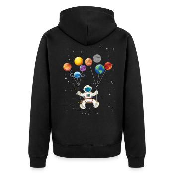Galaxie Astronauten Erde Plantenschaukel Weltraum - Unisex Premium Bio Zip Hoodie - Schwarz - Hinten - Nico (187cm)