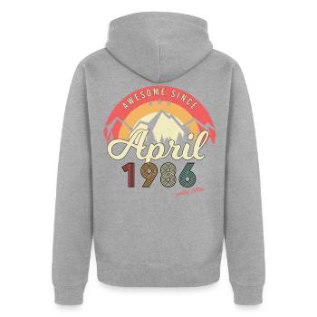 Né en avril 1986 - Veste à capuche bio Premium Unisexe - gris chiné - Dos - Nico (187cm)