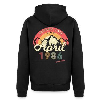 Geboren April 1986 - Unisex Premium Bio Zip Hoodie - Schwarz - Hinten - Nico (187cm)