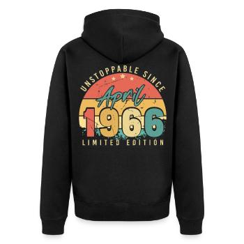 April 1966 Nicht Zu Stoppen - Unisex Premium Bio Zip Hoodie - Schwarz - Hinten - Nico (187cm)