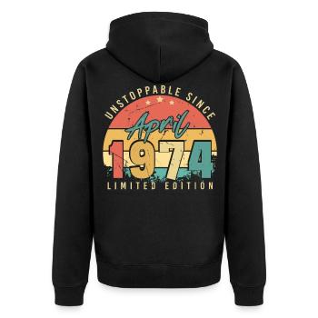 1974 April Vintage - Unisex Premium Organic Zip Hoodie - black - Back - Nico (187cm)