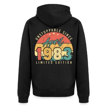Year of birth April 1983 - Unisex Premium Organic Zip Hoodie - black - Back - Nico (187cm)