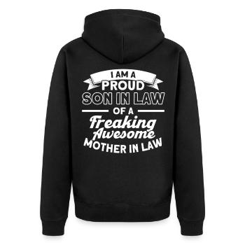 Stolzer Schwiegersohn einer Schwiegermutter - Unisex Premium Bio Zip Hoodie - Schwarz - Hinten - Nico (187cm)