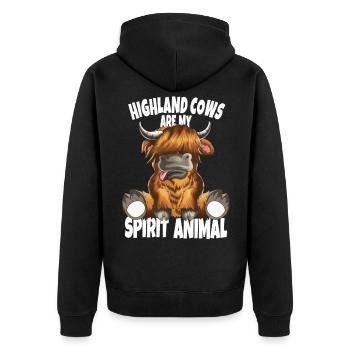 Highland Cows are my Spirit Animal Schottische Kuh - Unisex Premium Bio Zip Hoodie - Schwarz - Hinten - Nico (187cm)