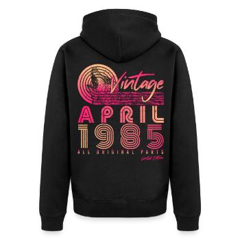Geboren April 1985 - Unisex Premium Bio Zip Hoodie - Schwarz - Hinten - Nico (187cm)