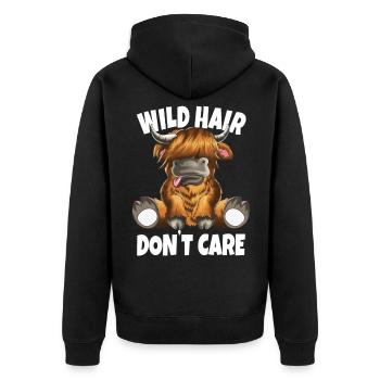 Schottische Hochlandkuh Kühe Wild Hair don't Care - Unisex Premium Bio Zip Hoodie - Schwarz - Hinten - Nico (187cm)