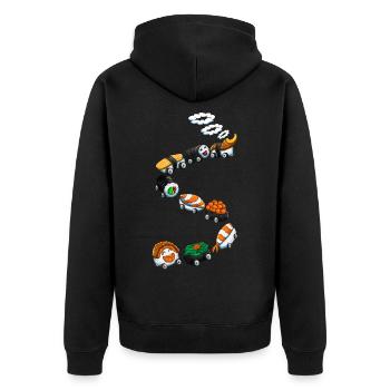 Japanische Küche Sushi Zug Sushi Fan fun Shirt - Unisex Premium Bio Zip Hoodie - Schwarz - Hinten - Nico (187cm)