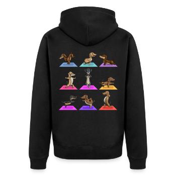 Yoga Hunderasse Dackel Meditierende Haustiere - Unisex Premium Bio Zip Hoodie - Schwarz - Hinten - Nico (187cm)
