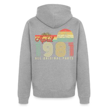 Born April 1981 - Unisex Premium Organic Zip Hoodie - heather grey - Back - Nico (187cm)
