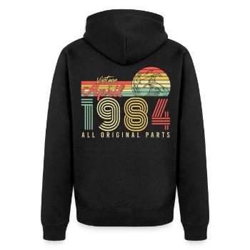 Geboren April 1984 - Unisex Premium Bio Zip Hoodie - Schwarz - Hinten - Nico (187cm)