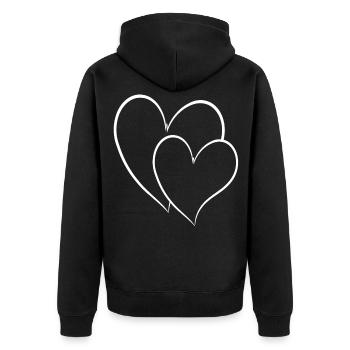 Doppel Herz Einfaches Design - Unisex Premium Bio Zip Hoodie - Schwarz - Hinten - Nico (187cm)