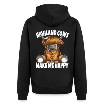 Highland Cows make me Happy Schottische Kuh - Unisex Premium Bio Zip Hoodie - Schwarz - Hinten - Nico (187cm)