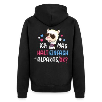 Ich liebe Alpakas Lama Liebhaber Alpakabesitzer - Unisex Premium Bio Zip Hoodie - Schwarz - Hinten - Nico (187cm)