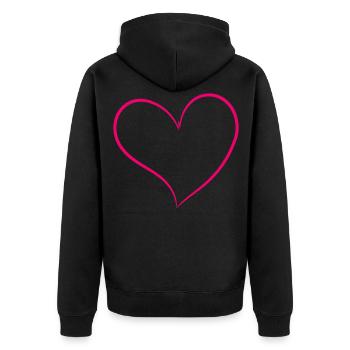 Pinkes Herz - Unisex Premium Bio Zip Hoodie - Schwarz - Hinten - Nico (187cm)