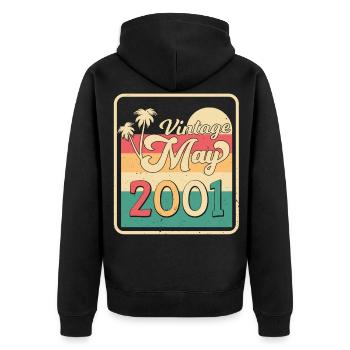 Geboren Mai 2001 - Unisex Premium Bio Zip Hoodie - Schwarz - Hinten - Nico (187cm)