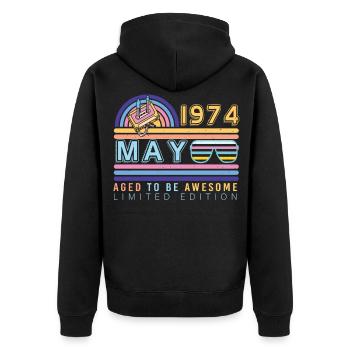 Millésime de mai 1974 - Veste à capuche bio Premium Unisexe - noir - Dos - Nico (187cm)