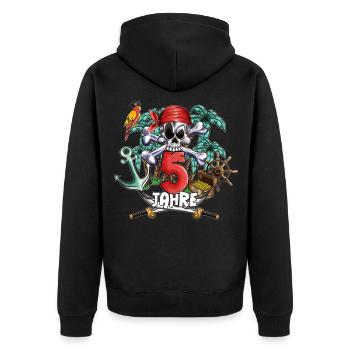 Piraten Kinderkostüm spielen zum 5. Geburtstag - Unisex Premium Bio Zip Hoodie - Schwarz - Hinten - Nico (187cm)