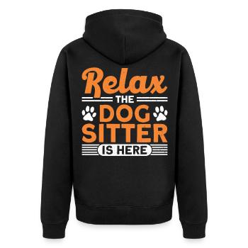 Entspannen Sie sich der Hundesitter ist hier - Unisex Premium Bio Zip Hoodie - Schwarz - Hinten - Nico (187cm)