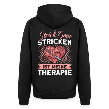 Strick Oma Stricken Ist Meine Therapie - Unisex Premium Bio Zip Hoodie - Schwarz - Hinten - Nico (187cm)