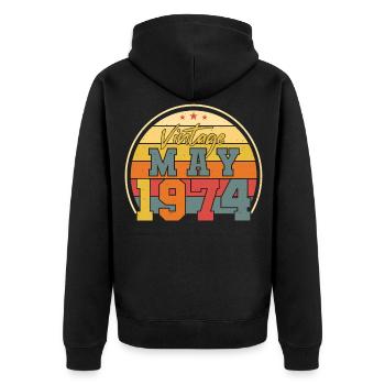 Salutations d’anniversaire 1974 Mai - Veste à capuche bio Premium Unisexe - noir - Dos - Nico (187cm)