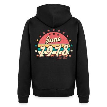 Millésime de juin 1978 - Veste à capuche bio Premium Unisexe - noir - Dos - Nico (187cm)