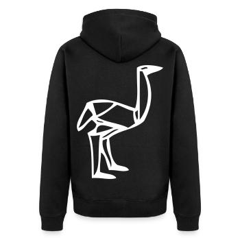 Vogel Strauss - Origami - Unisex Premium Bio Zip Hoodie - Schwarz - Hinten - Nico (187cm)