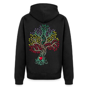 Baum des Lebens im Herzen der Natur - Unisex Premium Bio Zip Hoodie - Schwarz - Hinten - Nico (187cm)