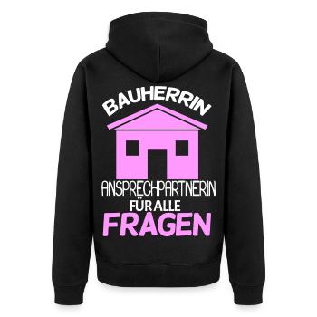 Bauherrin - Unisex Premium Bio Zip Hoodie - Schwarz - Hinten - Nico (187cm)