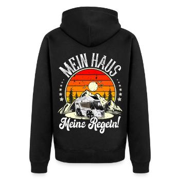 Camping Camper Campen - Unisex Premium Bio Zip Hoodie - Schwarz - Hinten - Nico (187cm)