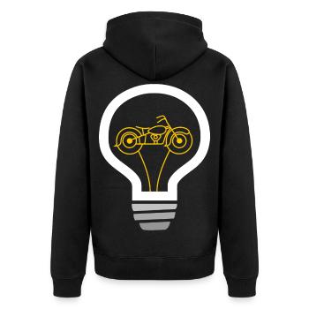 Motorrad-Innenbirne - Unisex Premium Bio Zip Hoodie - Schwarz - Hinten - Nico (187cm)