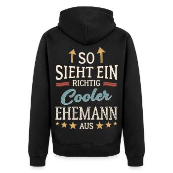 So sieht ein cooler Ehemann aus Partner Gatte - Unisex Premium Bio Zip Hoodie - Schwarz - Hinten - Nico (187cm)