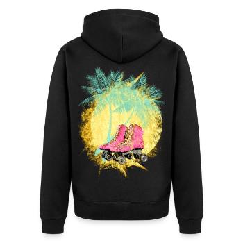 Sommer Sonne Palmen Urlaub - rosa Rollschuhe 60er - Unisex Premium Bio Zip Hoodie - Schwarz - Hinten - Nico (187cm)