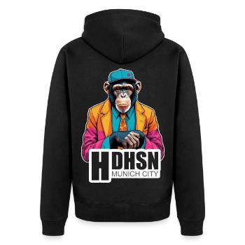 Haidhausen - Für stylishe Münchner - Unisex Premium Bio Zip Hoodie - Schwarz - Hinten - Nico (187cm)