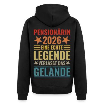 Pensionärin 2026 Eine Legende verlässt das Gelände - Unisex Premium Bio Zip Hoodie - Schwarz - Hinten - Nico (187cm)