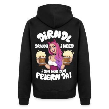 Dirndl-Ersatz Katzenohren Partygirl mit Maß Bier  - Unisex Premium Bio Zip Hoodie - Schwarz - Hinten - Nico (187cm)