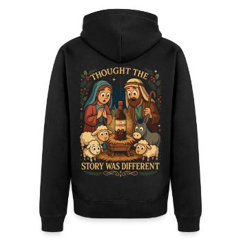 Funny Nativity Glühwein Christmas Shirt - Unisex Premium Bio Zip Hoodie - Schwarz - Hinten - Nico (187cm)