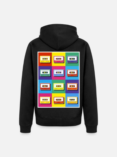 Cassettes pop art - Veste à capuche bio Premium Unisexe - noir