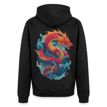 Drache - Unisex Premium Bio Zip Hoodie - Schwarz - Hinten - Nico (187cm)
