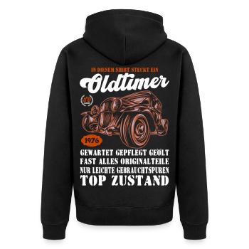 Oldtimer 1976 Retro Auto Illustration 50. - Unisex Premium Bio Zip Hoodie - Schwarz - Hinten - Nico (187cm)